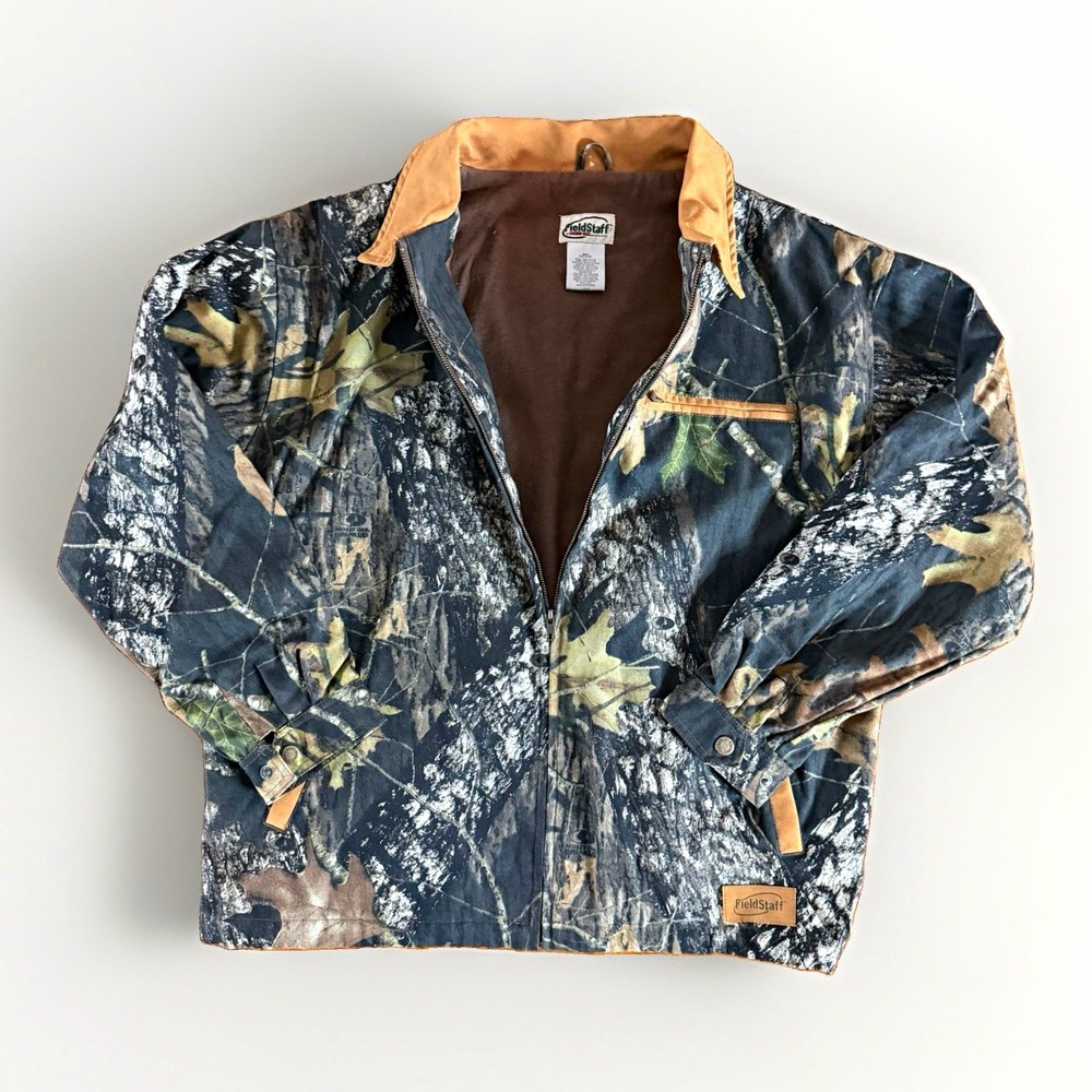 Vintage FieldStaff Mossy Oak camouflage duck jacket full zip cotton Size L/G/G